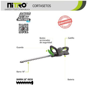 NIT-CSB301 CORTASETOS INALÁMBRICO 180W, CUCHILLA 18″ 1 BATERÍA 20V